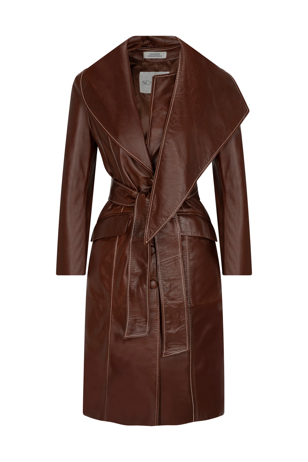 SADDLE BROWN LEATHER COAT
