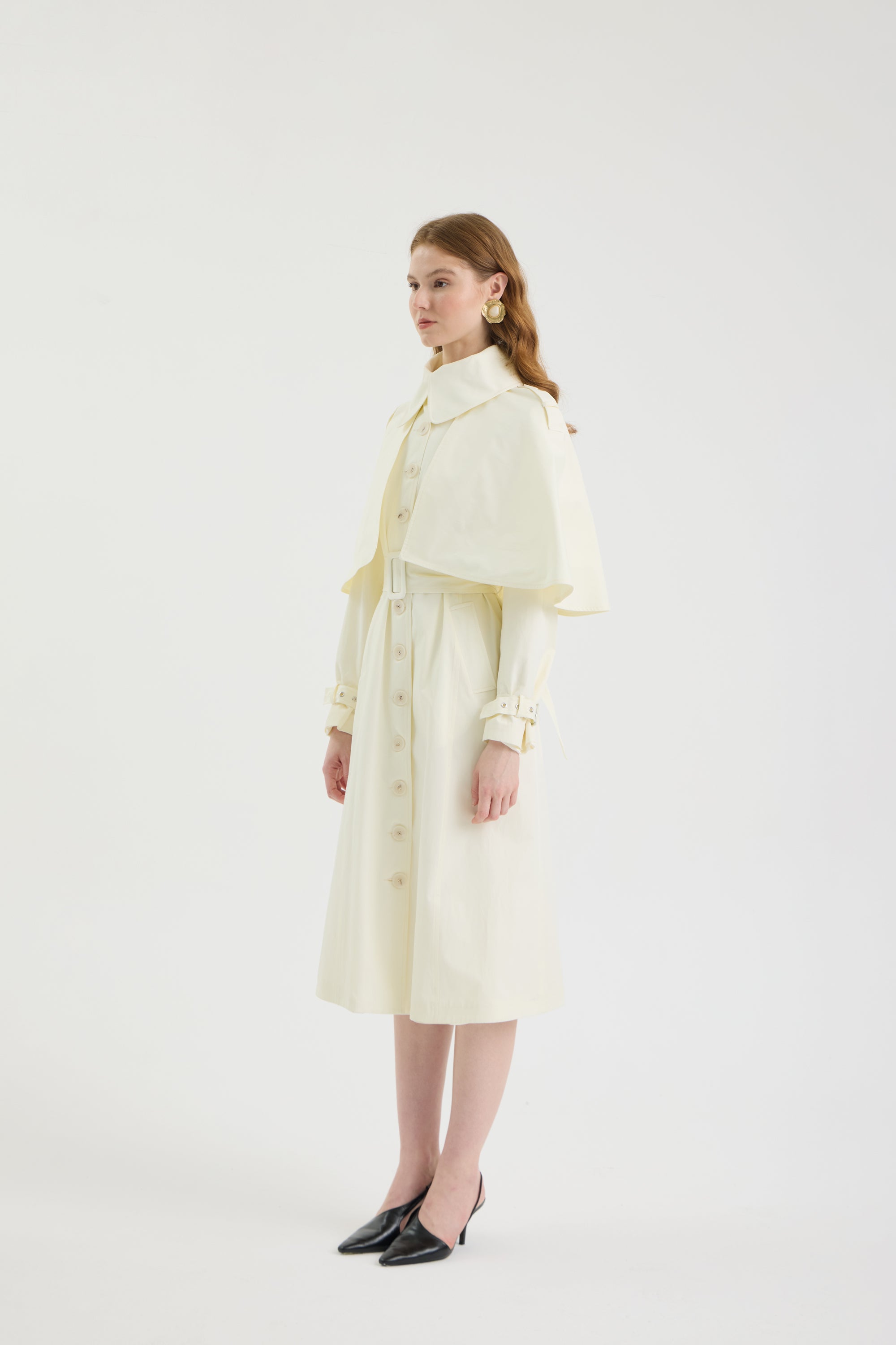 SCHATZİE BELTED MIDI TRENCH CAPE WITH STRUCTURED SILHOUETTE