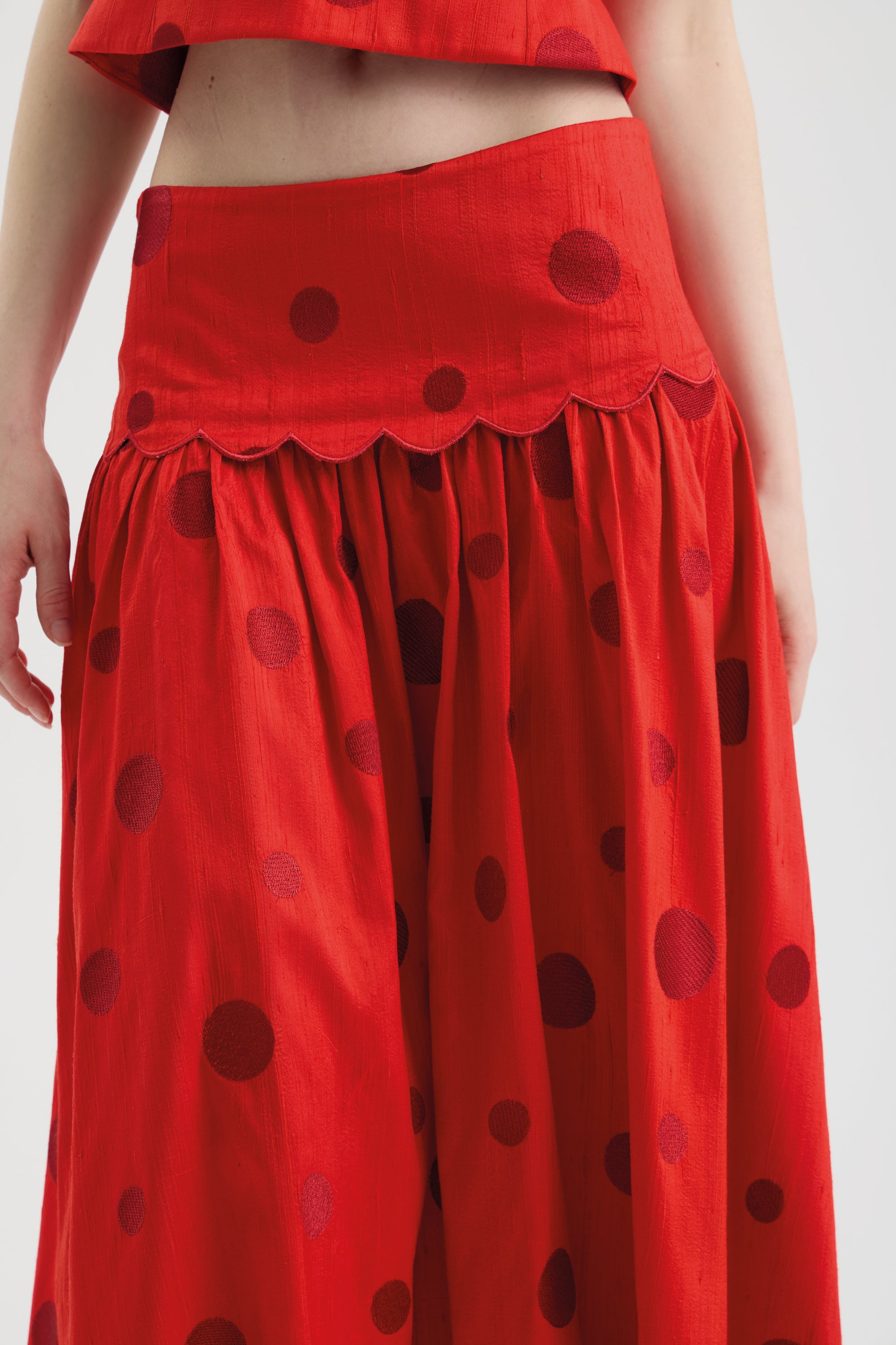 SCHATZİE HİGH-WAİSTED POLKA DOT MIDI SKİRT