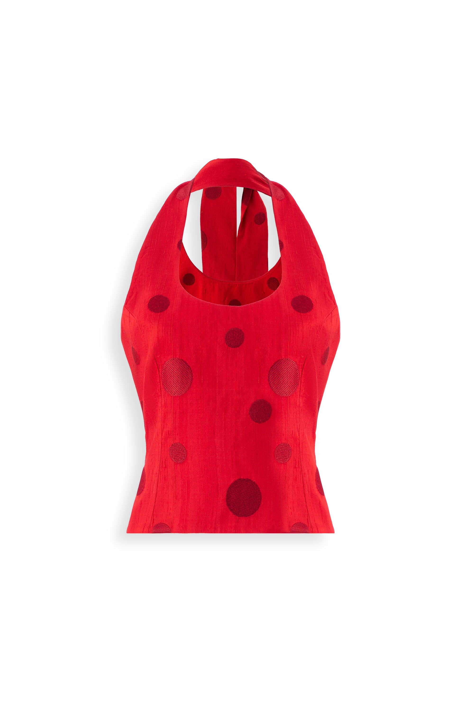 Schatzie SS27 Polka Flame Top - Structured 100% Silk Crop Top with Polka Dot Pattern