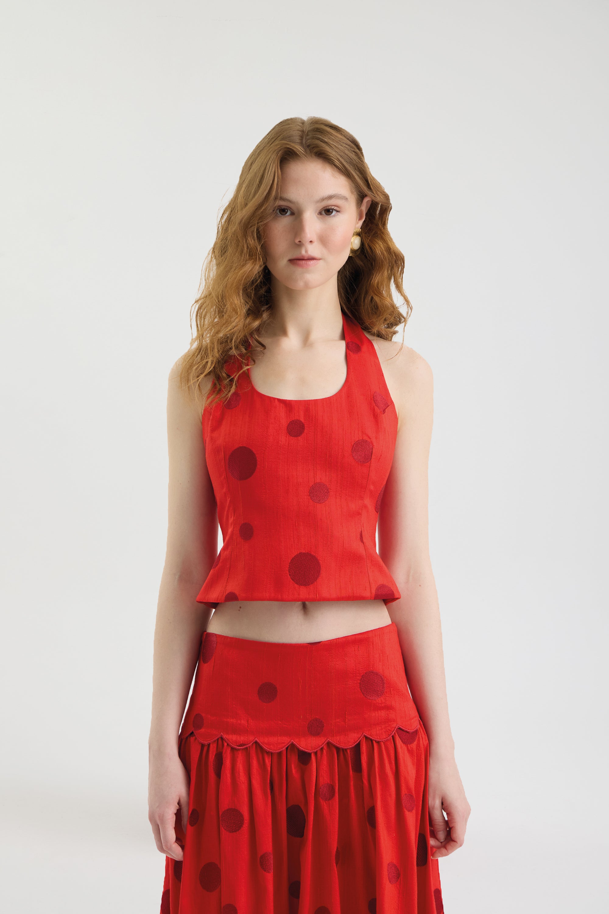 SCHATZİE STRUCTURED POLKA DOT CROP TOP