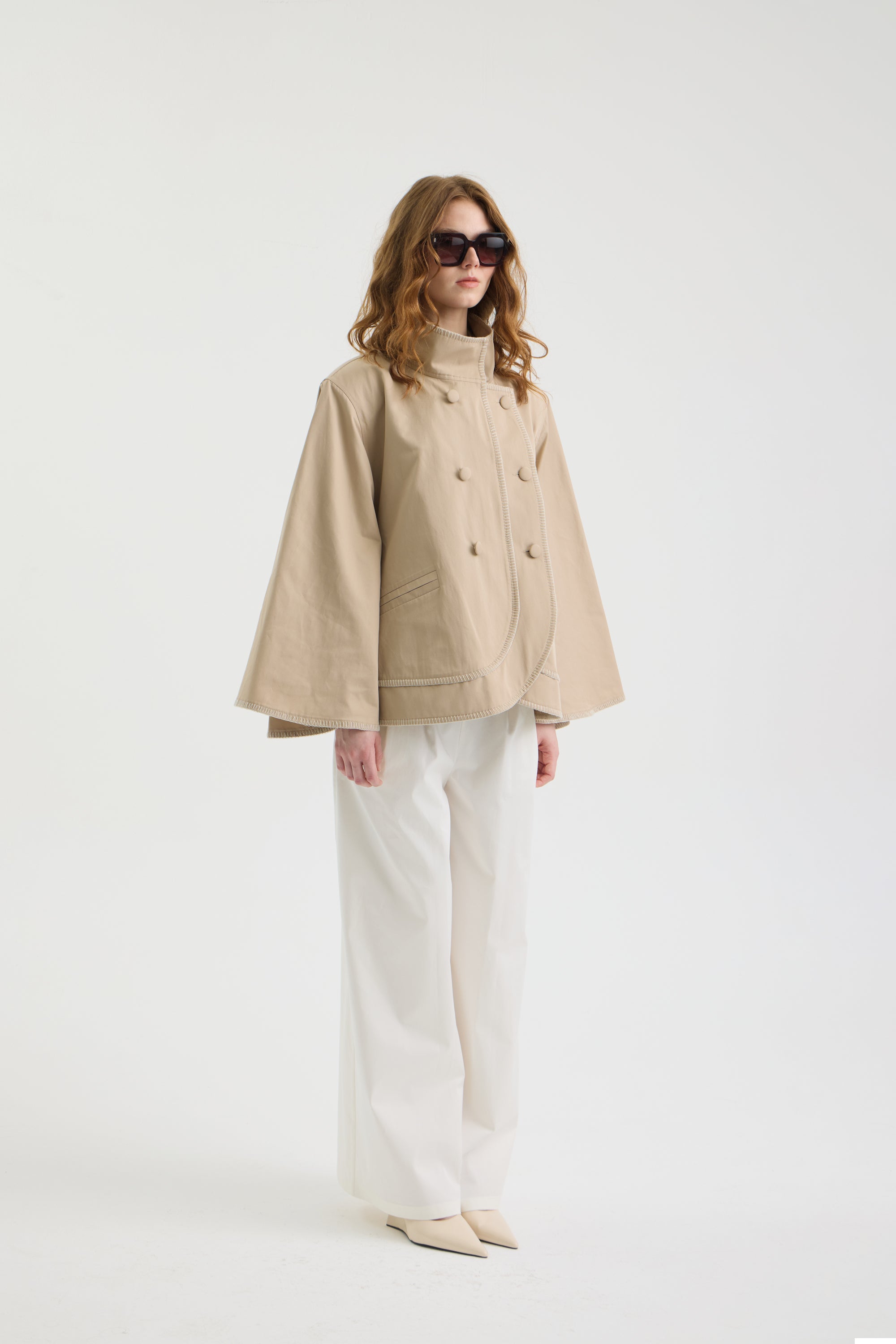 SCHATZİE STRUCTURED TRENCH CAPE IN SAND TONE