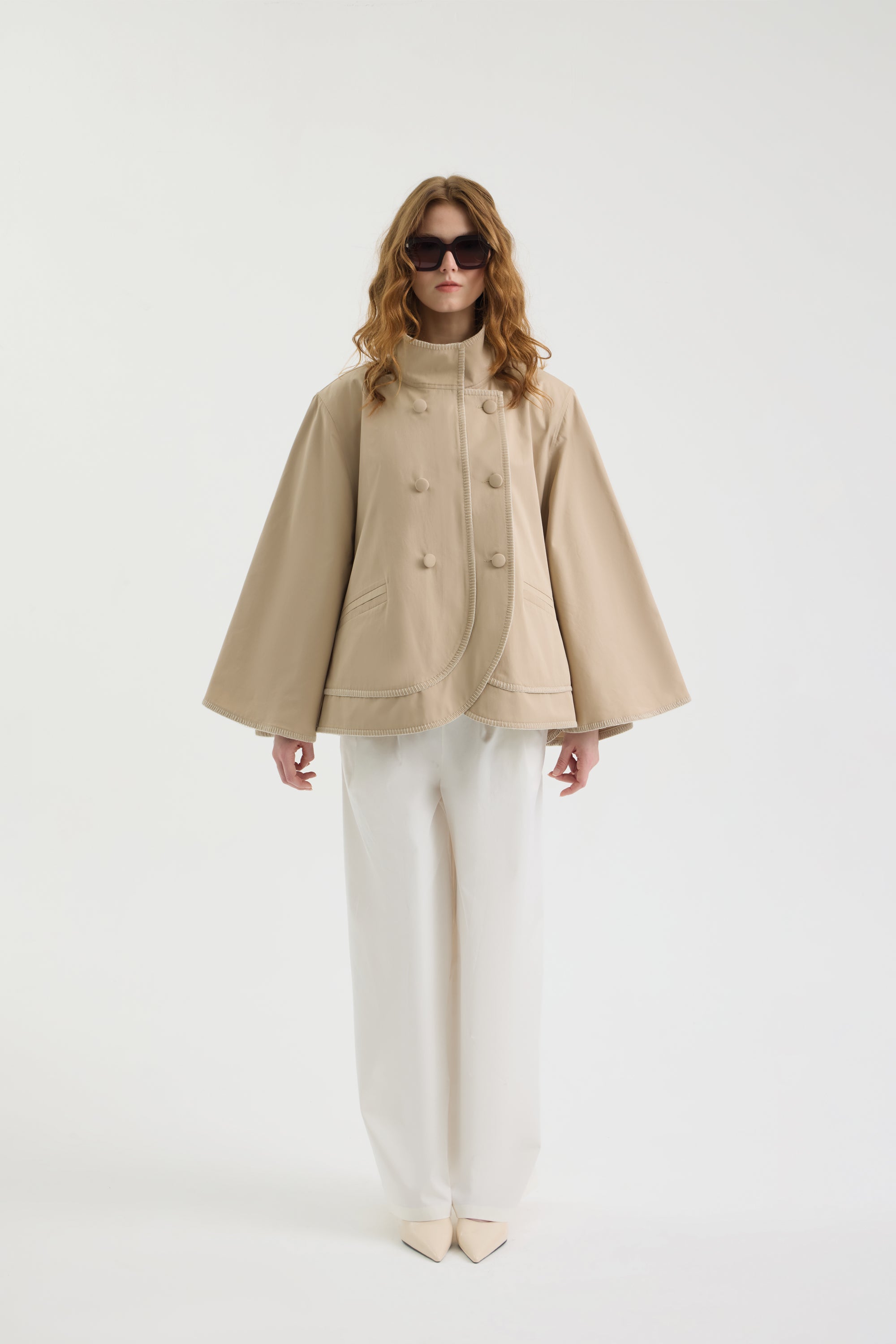 SCHATZİE STRUCTURED TRENCH CAPE IN SAND TONE