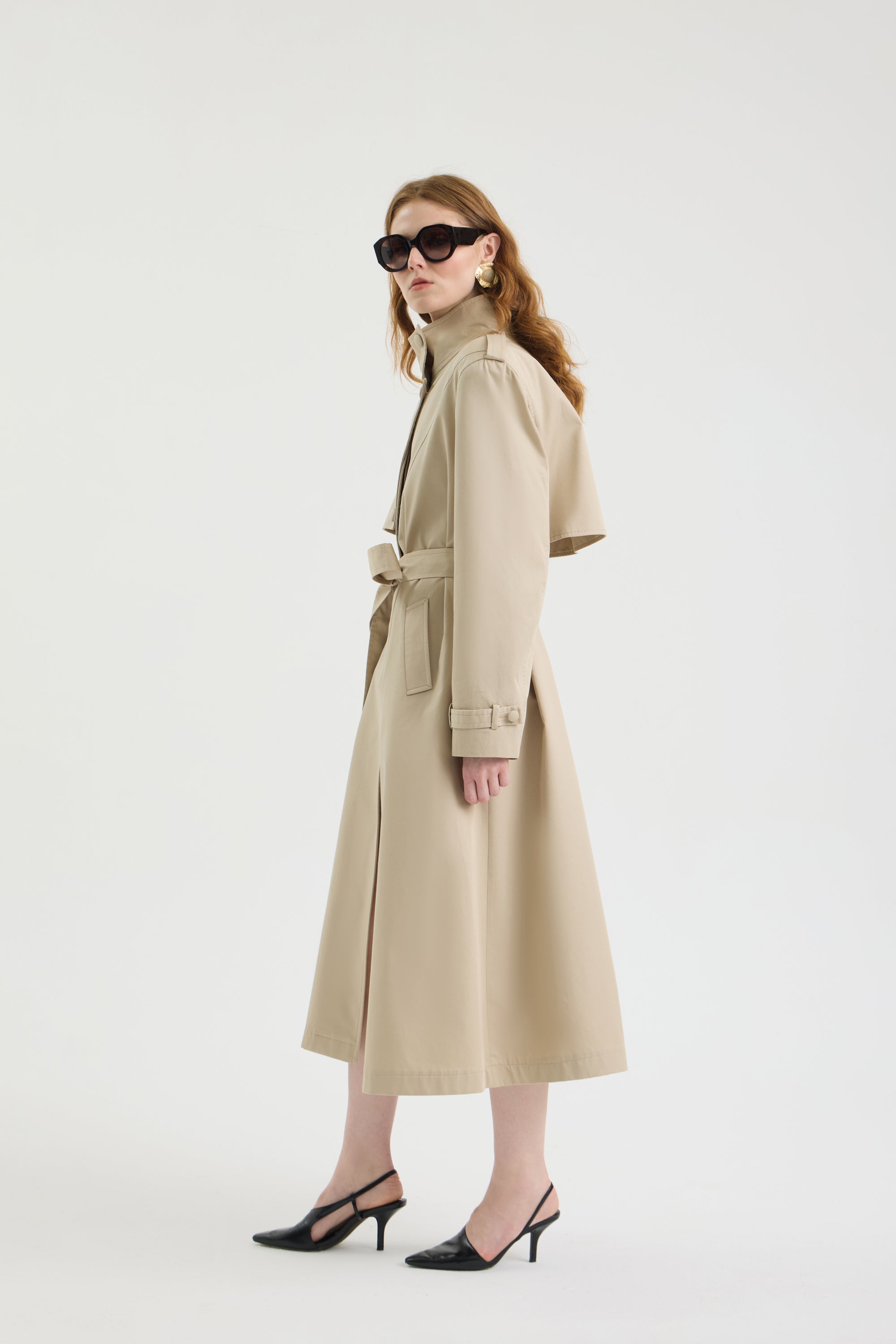 SCHATZİE BELTED STRUCTURED MIDI TRENCH COAT WİTH MILITARY-INSPIRED DETAILS