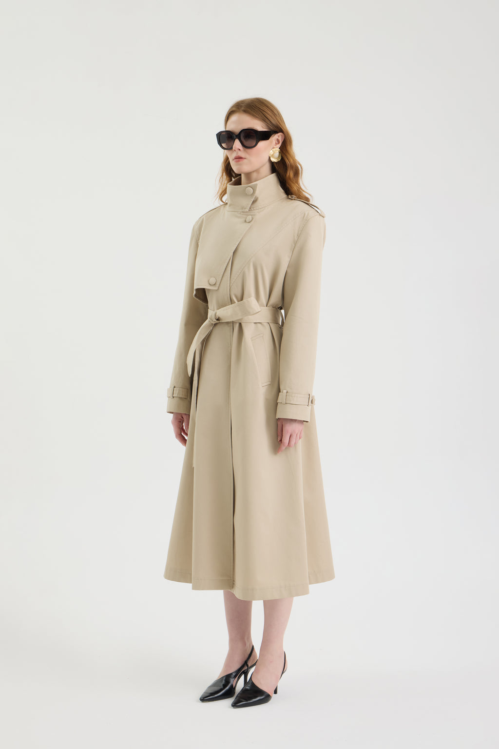 SCHATZİE BELTED STRUCTURED MIDI TRENCH COAT WİTH MILITARY-INSPIRED DETAILS