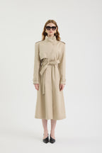 SCHATZİE BELTED STRUCTURED MIDI TRENCH COAT WİTH MILITARY-INSPIRED DETAILS