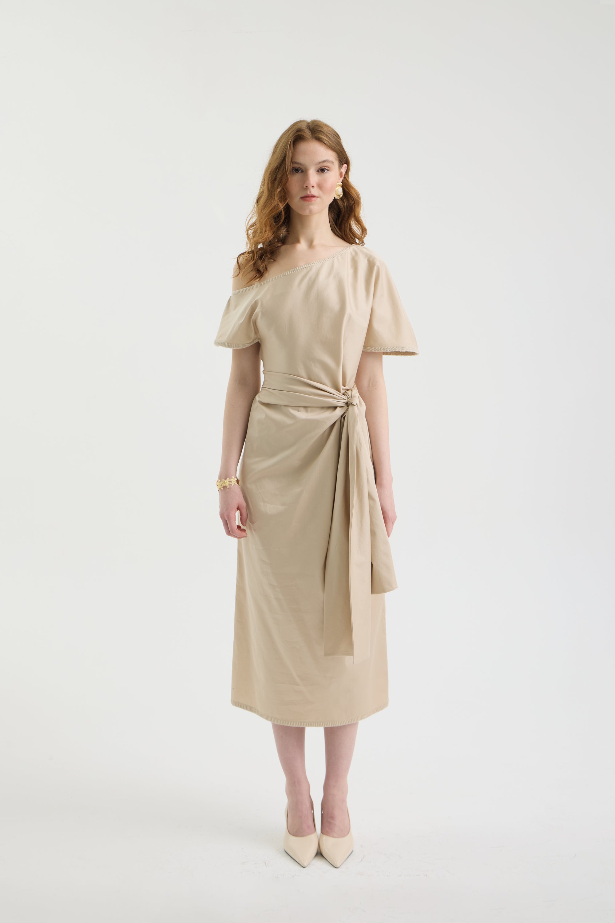 SCHATZİE ONE-SHOULDER DRAPED MIDI DRESS