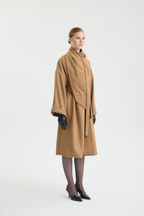 CAMEL SCARF WRAP COAT