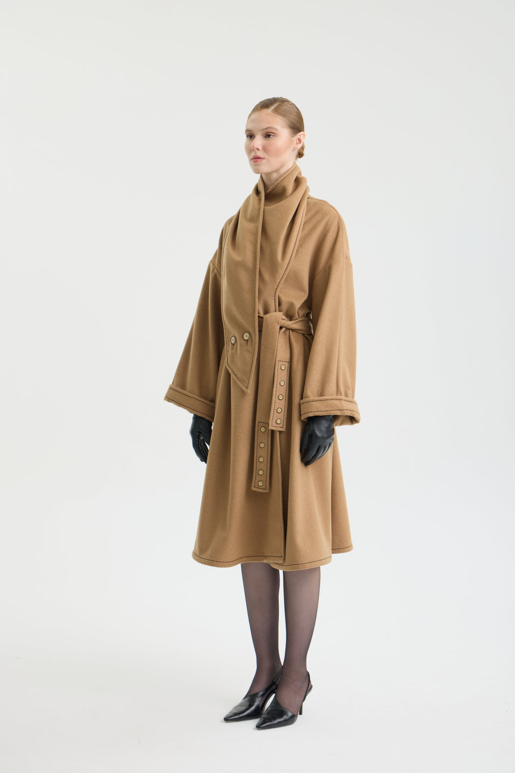 CAMEL SCARF WRAP COAT