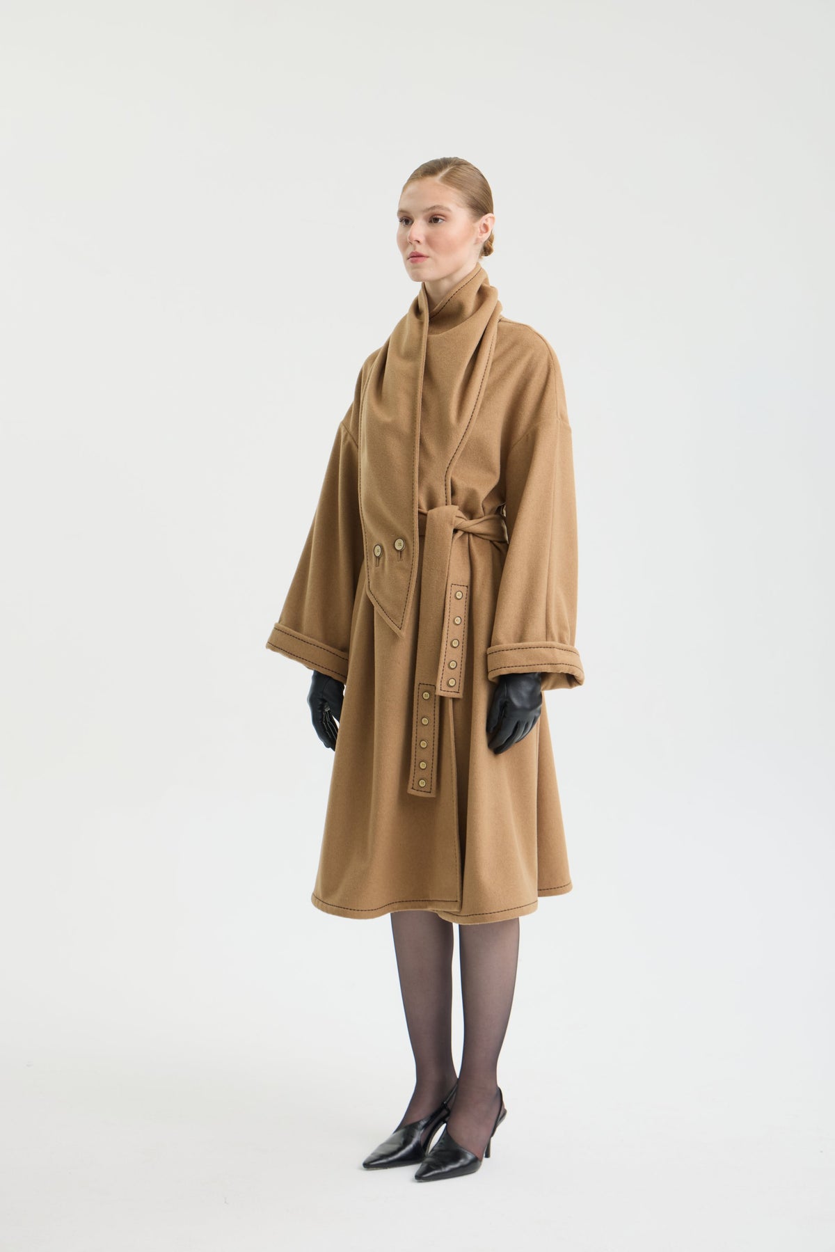 CAMEL SCARF WRAP COAT