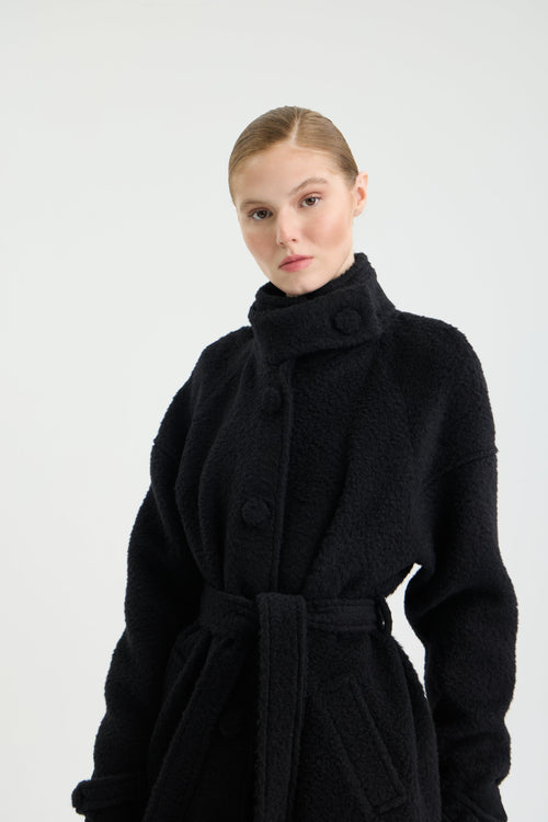 CURLY BELTED COAT
