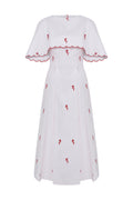 Schatzie SS26 Tulip Cape Dress - Sculptural White Dress with Detachable Cape and Red Tulip Embroidery