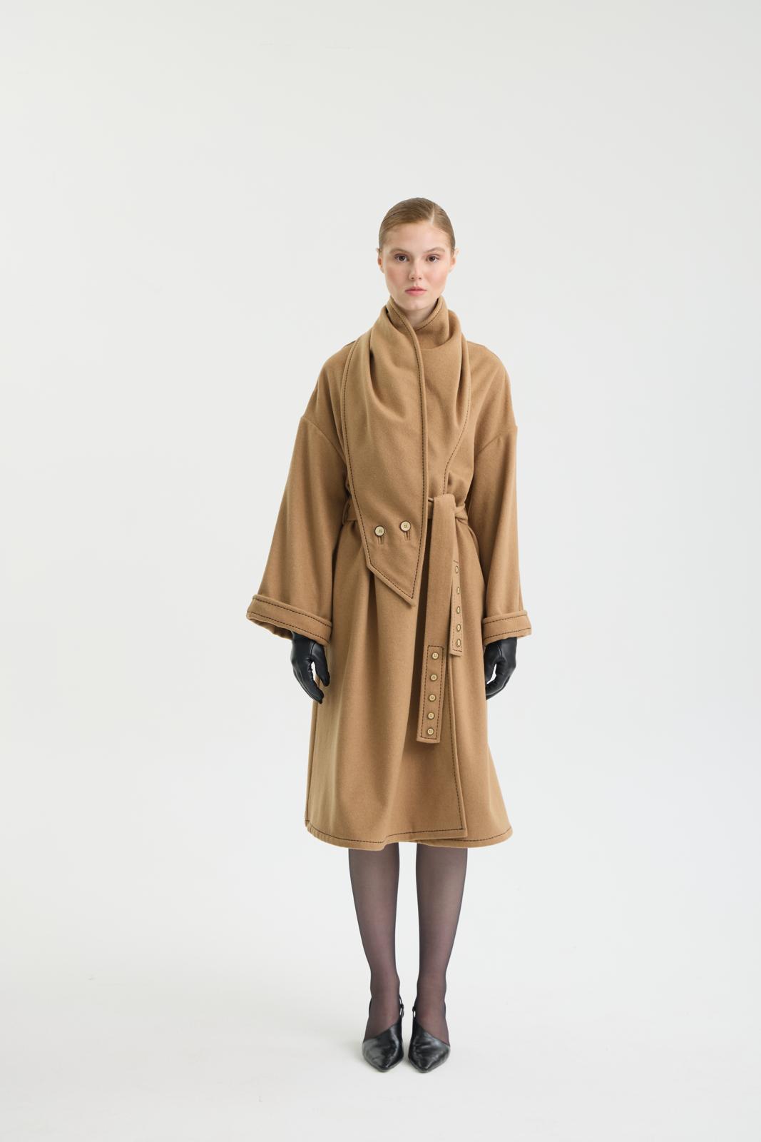 CAMEL SCARF WRAP COAT